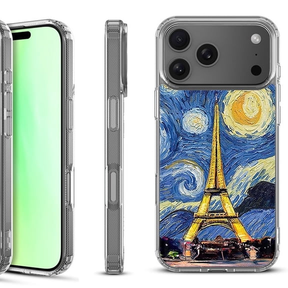 For iPhone 17 Pro Shockproof Protective Phone Case, by OneToughShield - Starry Night Eiffel