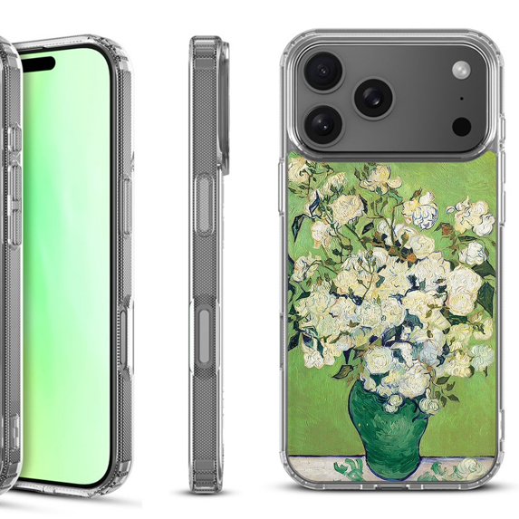 For iPhone 17 Pro Shockproof Protective Phone Case, by OneToughShield - White Roses