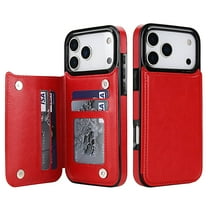 For iPhone 17 Pro Wallet Case with Card Holder, PU Faux Leather Kickstand Card Slots Case, Double Magnetic Clasp and Durable Shockproof Cover