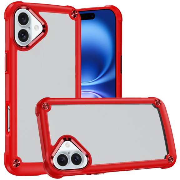 For iPhone 17 Ultimate CaseX Transparent Hybrid Case with Metal Buttons And Camera Edges - Red