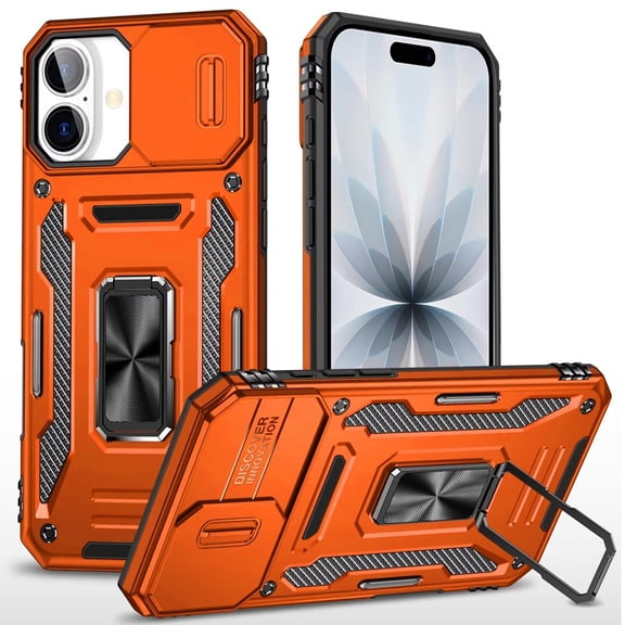 For iPhone 17 Utter Tough Metal Ring Movable Camera Window Hybrid Case Cover - Cosmic Orange