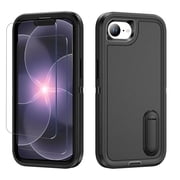 For iPhone 17e Case,2 Pack Screen Glass Protector Film,Military Grade Dual Layer Design,Build Kickstand Shockproof Cover for iPhone 17e Black