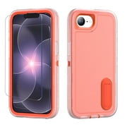 For iPhone 17e Case,2 Pack Screen Glass Protector Film,Military Grade Dual Layer Design,Build Kickstand Shockproof Cover for iPhone 17eClear Orange