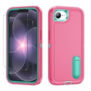 For iPhone 17e Case,2 Pack Screen Glass Protector Film,Military Grade Dual Layer Design,Build Kickstand Shockproof Cover for iPhone 17ePink