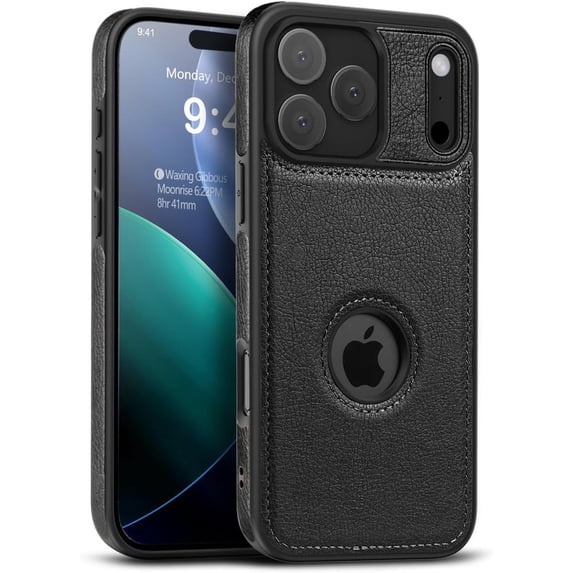 For iPhone 18 Pro Max / iPhone 17 Pro Max Case, PU Premium Leather Slim Shockproof Cover, Black
