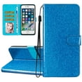 thumbnail image 1 of For iPhone 7 / 8 / SE 2020 / SE 2022 Wallet Case Bling Shiny Premium PU Leather with RFID Blocking Card Slots Holder Magnetic Flip Kickstand Shockproof Wrist Strap Cover, Blue, 1 of 7