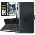 thumbnail image 1 of For iPhone 7 Plus / iPhone 8 Plus Wallet Case Bling Shiny Premium PU Leather with RFID Blocking Card Slots Holder Magnetic Flip Kickstand Shockproof Wrist Strap Cover, Black, 1 of 7