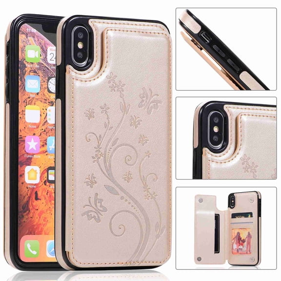 For iPhone 7 / iPhone 8,Dteck Retro Flower Patterned PU Leather Back Card Wallet Flip Stand Cover,gold