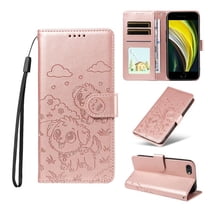 For iPhone 8 Dog Embossing Leather Phone Case with RFID Blocking Card Slot Wallet Magnetic Clasp Lanyard Flip Stand Case,Pink