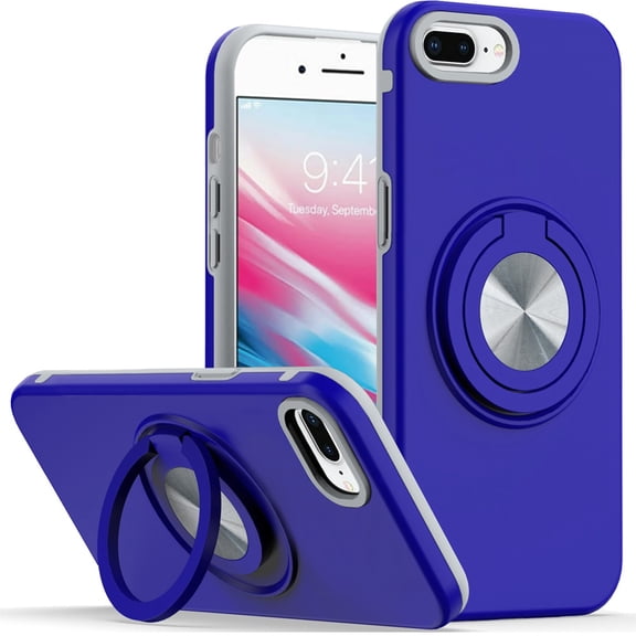 For iPhone 8 Plus/7 Plus Metal CD Pattern Matte Finished Hybrid with Rotational Ring [Car Mount Friendly] Case - Blue