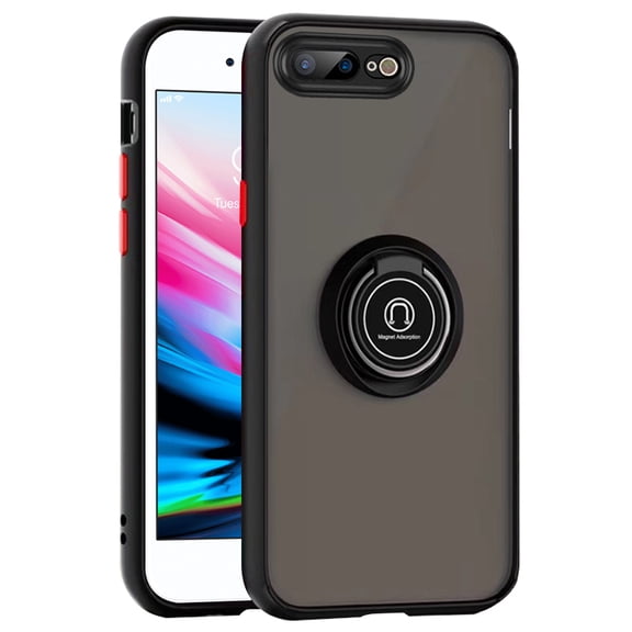For iPhone 8 Plus / iPhone 7 Plus Transparent Slim Matte Colored Frame Shockproof Hybrid Ring Stand Magnet Car Mount
