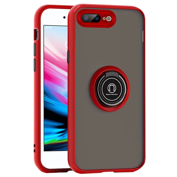 For iPhone 8 Plus / iPhone 7 Plus Transparent Slim Matte Colored Frame Shockproof Hybrid Ring Stand Magnet Car Mount