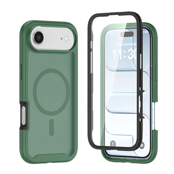 For iPhone Air Case, 360° Rugged Protective Shell with Screen Protector, Heavy Duty Shockproof Case Matte Translucent Compatible with Magsafe, Green