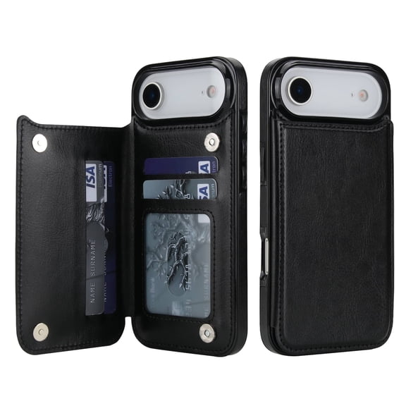For iPhone Air Wallet Case with Card Holder, PU Faux Leather Kickstand Card Slots Case, Double Magnetic Clasp and Durable Shockproof Cover