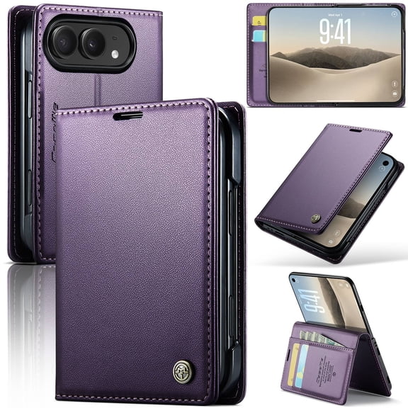 For iPhone Duo Case with Card Holder, Wallet Case for Women Men with RFID Blocking, Durable Leather Kickstand Magnetic Clasp Shockproof Phone Case