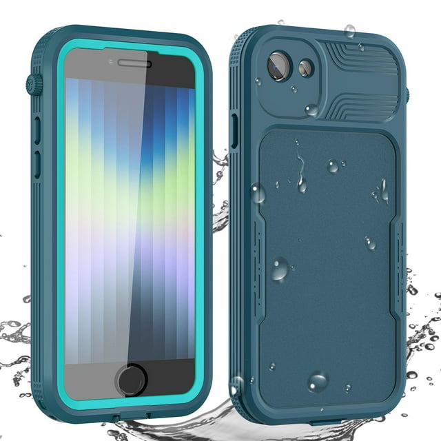 For iPhone SE 2022 Case iPhone SE 3rd Generation Waterproof,Built-In Screen Protector Mag-Safe Case Cover (Dark Blue/Green)