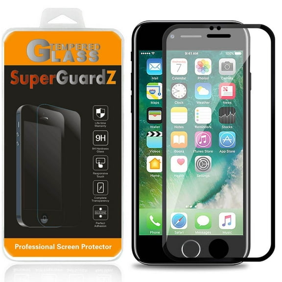 For iPhone SE (2nd Generation, 2020) - SuperGuardZ FULL COVER Tempered Glass Screen Protector [Edge-To-Edge Protect] [Black] + 2 Stylus Pen