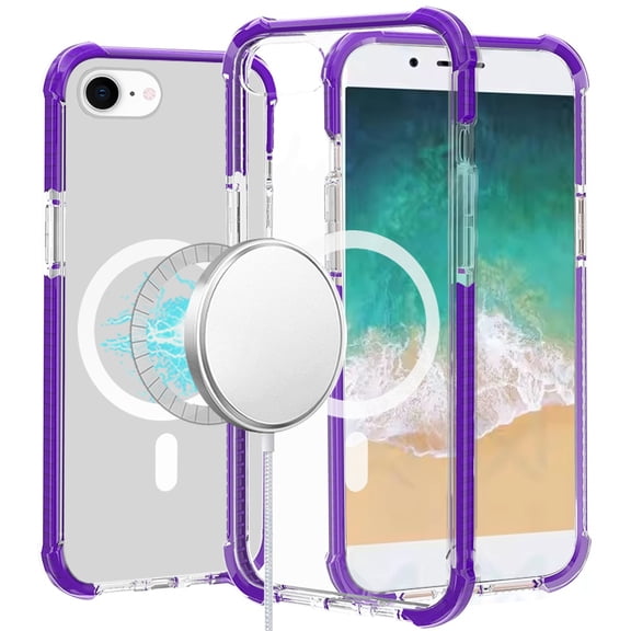 For iPhone 17E / 16E / SE4 Acrylic [Magnetic Circle] Tough 2.5mm Transparent ShockProof Hybrid - Purple
