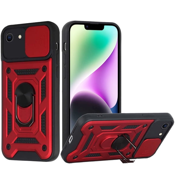 For iPhone 17E / 16E / SE4 ELITE Camera Push Magnetic Ring Stand Hybrid - Red