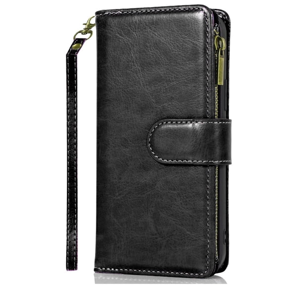 For iPhone 17E / 16E / SE4 Luxury Wallet Card ID Zipper Money Holder - Black