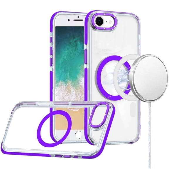 For iPhone 17E / 16E / SE4 Matching Color Frame Strong Magnetic Ring Circle Transparent HQ Thick Hybrid - Purple