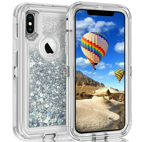 For iPhone X XR XS Max Shockproof Liquid Glitter Quicksand Case