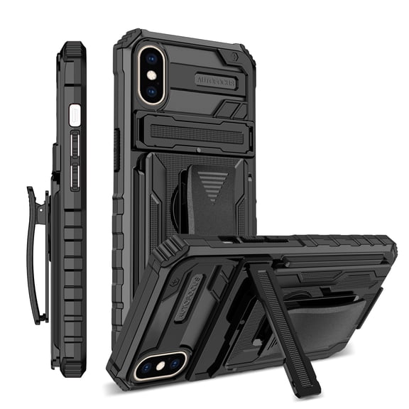 For iPhone X / XS Case with Belt Clip Holster, Heavy Duty Military Grade Drop Protective, 360° Rotating Kickstand Shockproof TPU Shell Durable Rugged Cover For iPhone X / XS, Black