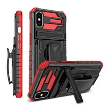 For iPhone X / XS Case with Belt Clip Holster, Heavy Duty Military Grade Drop Protective, 360° Rotating Kickstand Shockproof TPU Shell Durable Rugged Cover For iPhone X / XS, Red