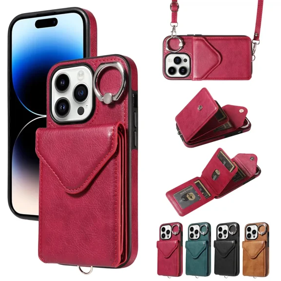 For iPhone X/XS phone case, Featuring a long rope slot, ring frame, three-dimensional bracket, flip phone case