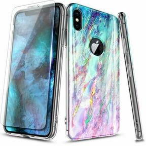 For iPhone XR Case, with Tempered Glass Screen Protector, Ultra Slim Thin Glossy Stylish, Gold Glitter Marble Design Phone Cover - Nova