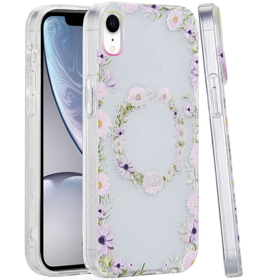 For iPhone XR Double Layer Design IMD TPU Case - Yellow/Purple Floral
