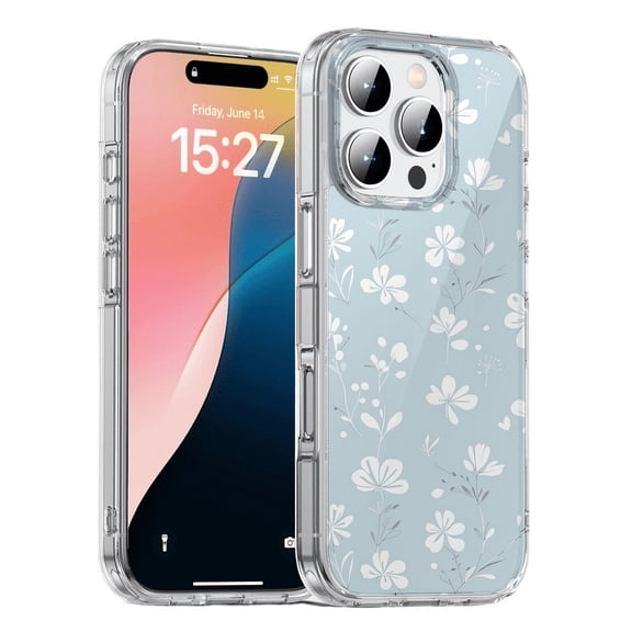 HZSY. Protective Gel Phone Case for iPhone XR - Printed Small white flowers on blue background