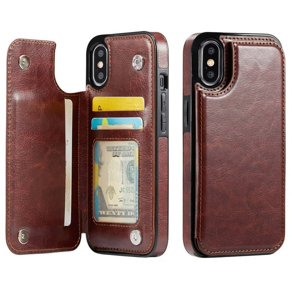 For iPhone XR Wallet Case with Card Holder, PU Faux Leather Kickstand Card Slots Case, Double Magnetic Clasp and Durable Shockproof Cover