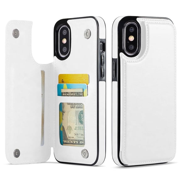 For iPhone XS Max Wallet Case with Card Holder, PU Faux Leather Kickstand Card Slots Case, Double Magnetic Clasp and Durable Shockproof Cover
