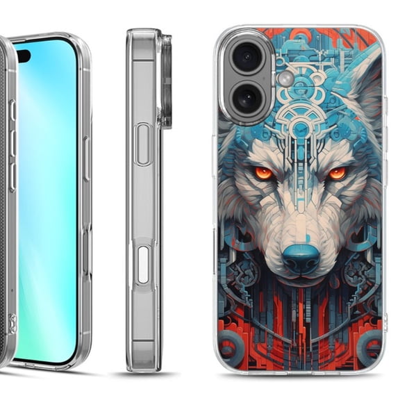 For iphone 16 Phone Case Cover, by OneToughShield - Cyberpunk Wolf