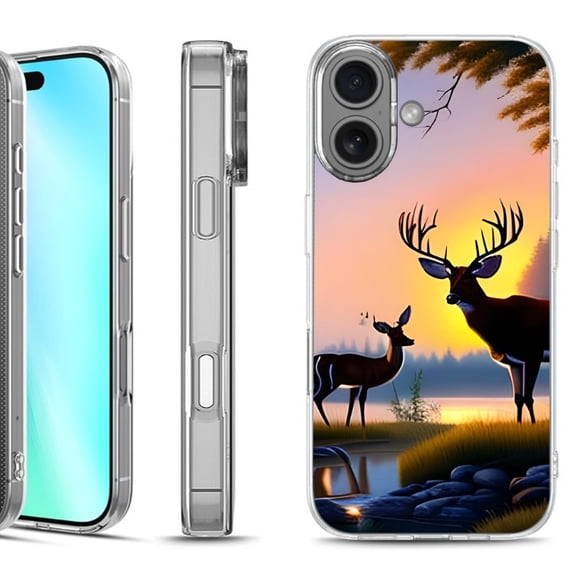 For iphone 16 Phone Case Cover, by OneToughShield - Deer Sunset