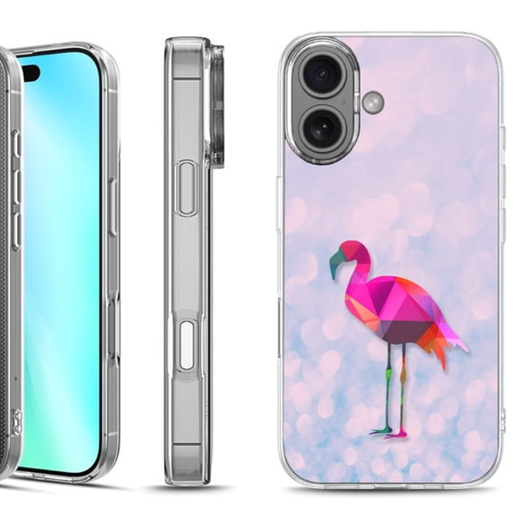 For iphone 16 Phone Case Cover, by OneToughShield - Flamingo / Polygon