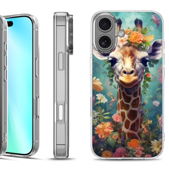For iphone 16 Phone Case Cover, by OneToughShield - Giraffe Flower