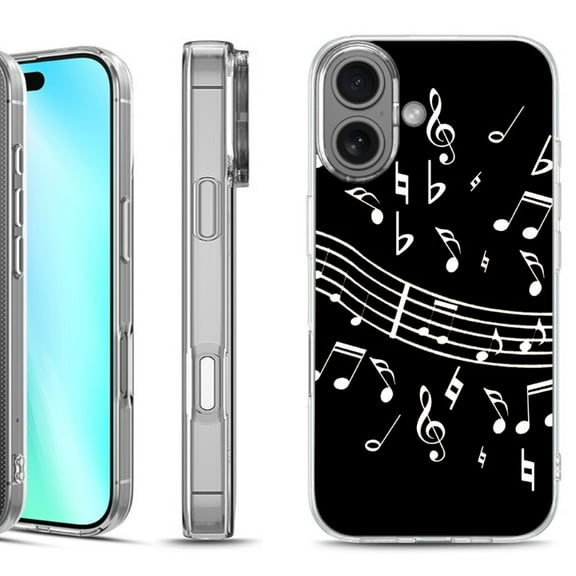 For iphone 16 Phone Case Cover, by OneToughShield - Music Notes / Black