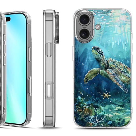 For iphone 16 Phone Case Cover, by OneToughShield - Sea Turtle Undersea