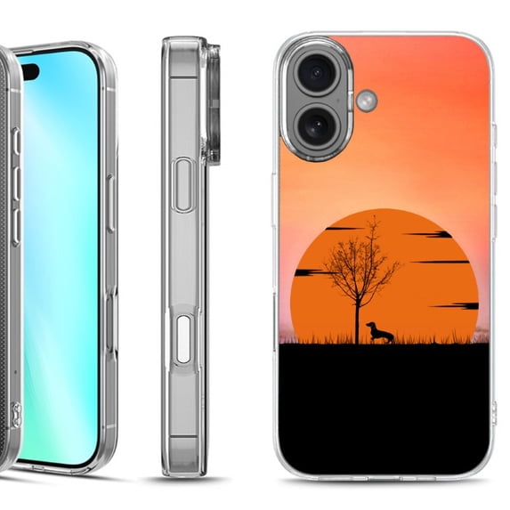 For iphone 16 Phone Case Cover, by OneToughShield - Sunset Dachshund