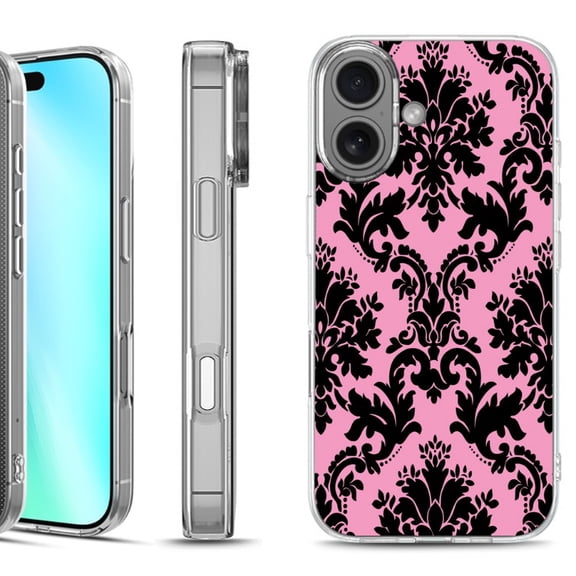 For iphone 16 Phone Case Cover, by OneToughShield - Victorian Pink/Black
