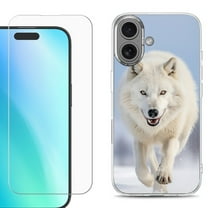 For iphone 16 Plus Phone Case Cover, Shockproof Case with Tempered Glass Screen Protector, by OneToughShield - Arctic Wolf