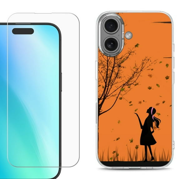 For iphone 16 Plus Phone Case Cover, Shockproof Case with Tempered Glass Screen Protector, by OneToughShield - Autumn Leaf