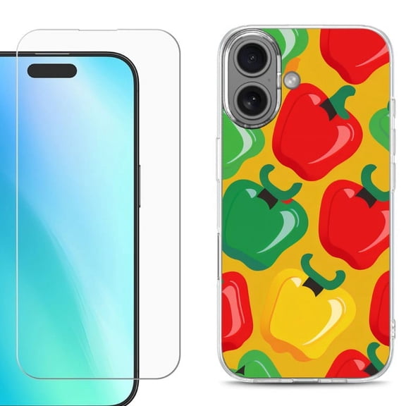 For iphone 16 Plus Phone Case Cover, Shockproof Case with Tempered Glass Screen Protector, by OneToughShield - Bell Pepper
