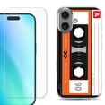 thumbnail image 1 of For iphone 16 Plus Phone Case Cover, Shockproof Case with Tempered Glass Screen Protector, by OneToughShield - Cassette Orange, 1 of 4