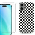 thumbnail image 1 of For iphone 16 Plus Phone Case Cover, Shockproof Case with Tempered Glass Screen Protector, by OneToughShield - Checker B/W, 1 of 4