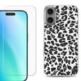thumbnail image 1 of For iphone 16 Plus Phone Case Cover, Shockproof Case with Tempered Glass Screen Protector, by OneToughShield - Cheetah B/W, 1 of 4