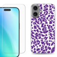 thumbnail image 1 of For iphone 16 Plus Phone Case Cover, Shockproof Case with Tempered Glass Screen Protector, by OneToughShield - Cheetah Purple, 1 of 4