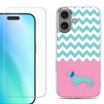 thumbnail image 1 of For iphone 16 Plus Phone Case Cover, Shockproof Case with Tempered Glass Screen Protector, by OneToughShield - Chevron/Dachshund/Puppy, 1 of 4
